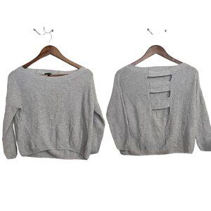 Express Womens Gray Knit Ribbed 3/4 Sleeve Cropped Cut Out Back Sweater Small